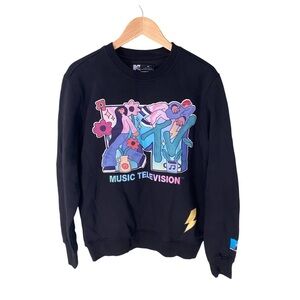 MTV Music Television Black Graphic Floral Crewneck Sweatshirt NWT Size M